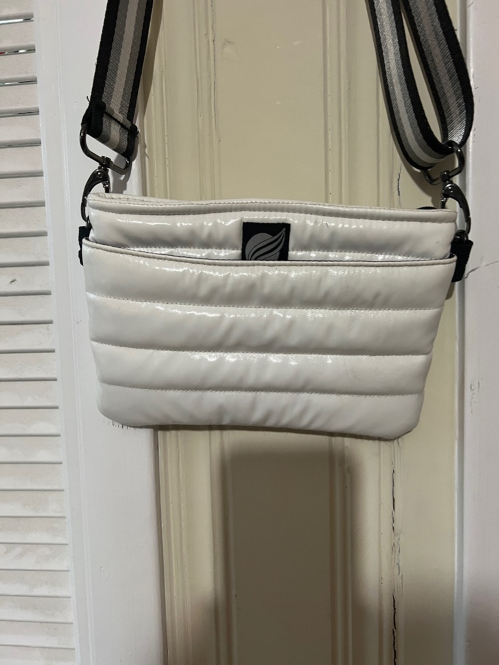 THINK ROYLN White Quilted Crossbody with Striped Strap